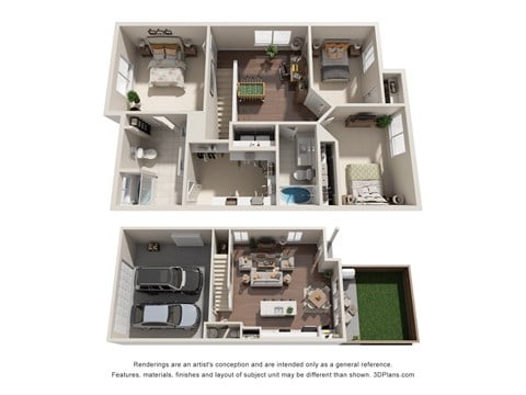 Floor plan for 3 beds, 2.5 baths, 1650 sqft